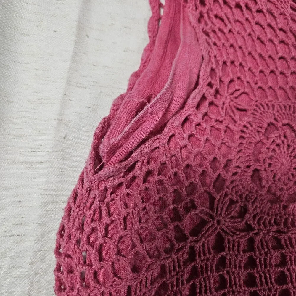 Croft Barrow Pink Cottagecore Crochet Tank Top Women Boho Hippie Casual XL Fairy